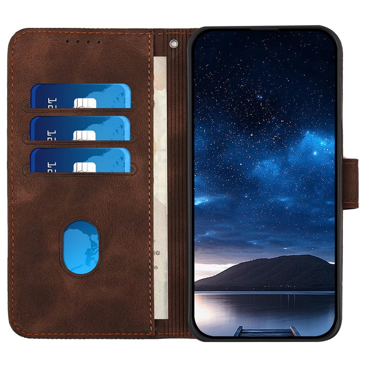 For Samsung Galaxy F55 5G / C55 5G / M55 5G Leather Wallet Case Butterfly Flower Imprinted Phone Cover with Strap - Brown