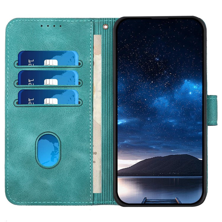 For Samsung Galaxy F55 5G / C55 5G / M55 5G Leather Wallet Case Butterfly Flower Imprinted Phone Cover with Strap - Baby Blue