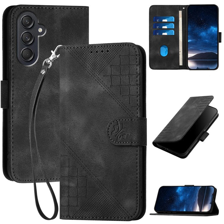 For Samsung Galaxy F55 5G / C55 5G / M55 5G Leather Wallet Case Butterfly Flower Imprinted Phone Cover with Strap - Black