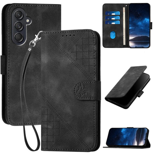 For Samsung Galaxy F55 5G / C55 5G / M55 5G Leather Wallet Case Butterfly Flower Imprinted Phone Cover with Strap - Black