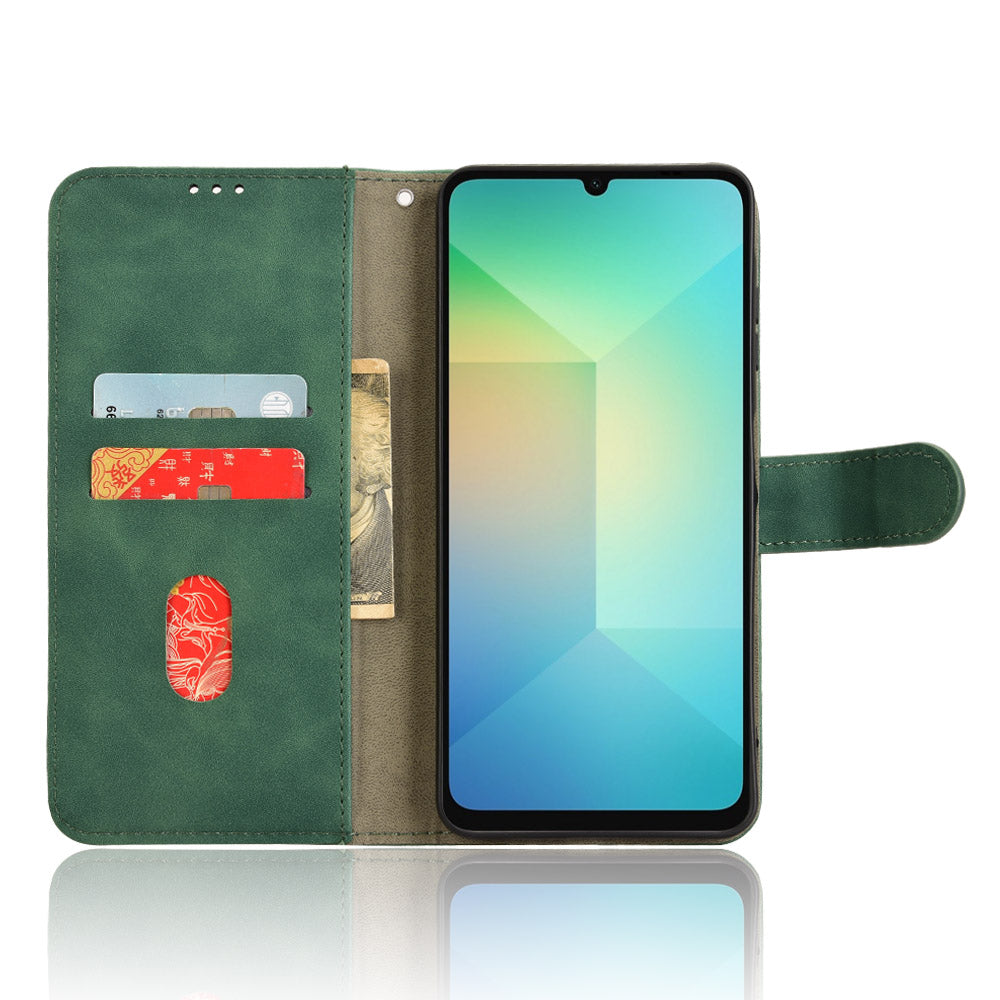 For Samsung Galaxy A06 Leather Case Skin-Feel Anti-Drop Wallet Flip Phone Cover - Green