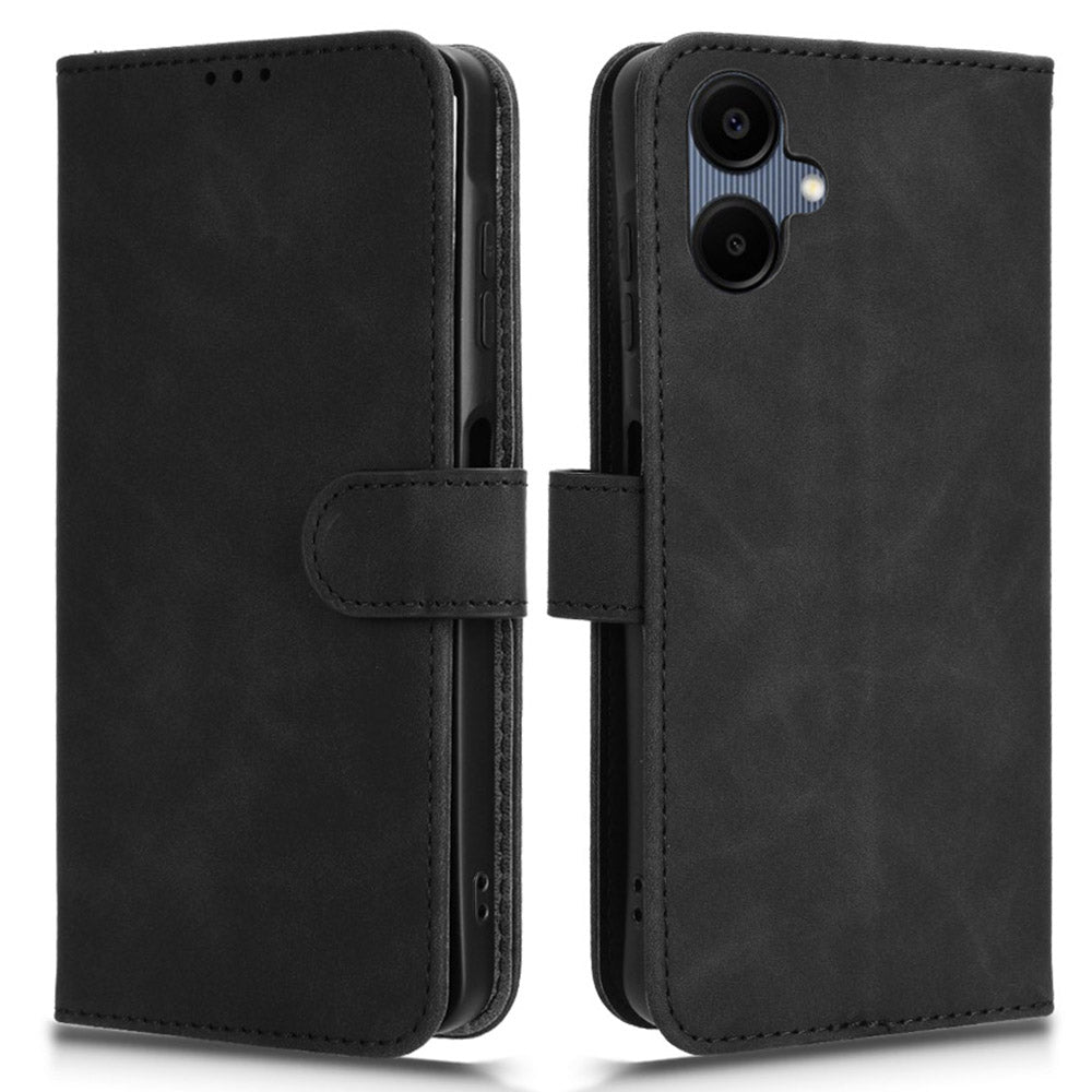 For Samsung Galaxy A06 Leather Case Skin-Feel Anti-Drop Wallet Flip Phone Cover - Black