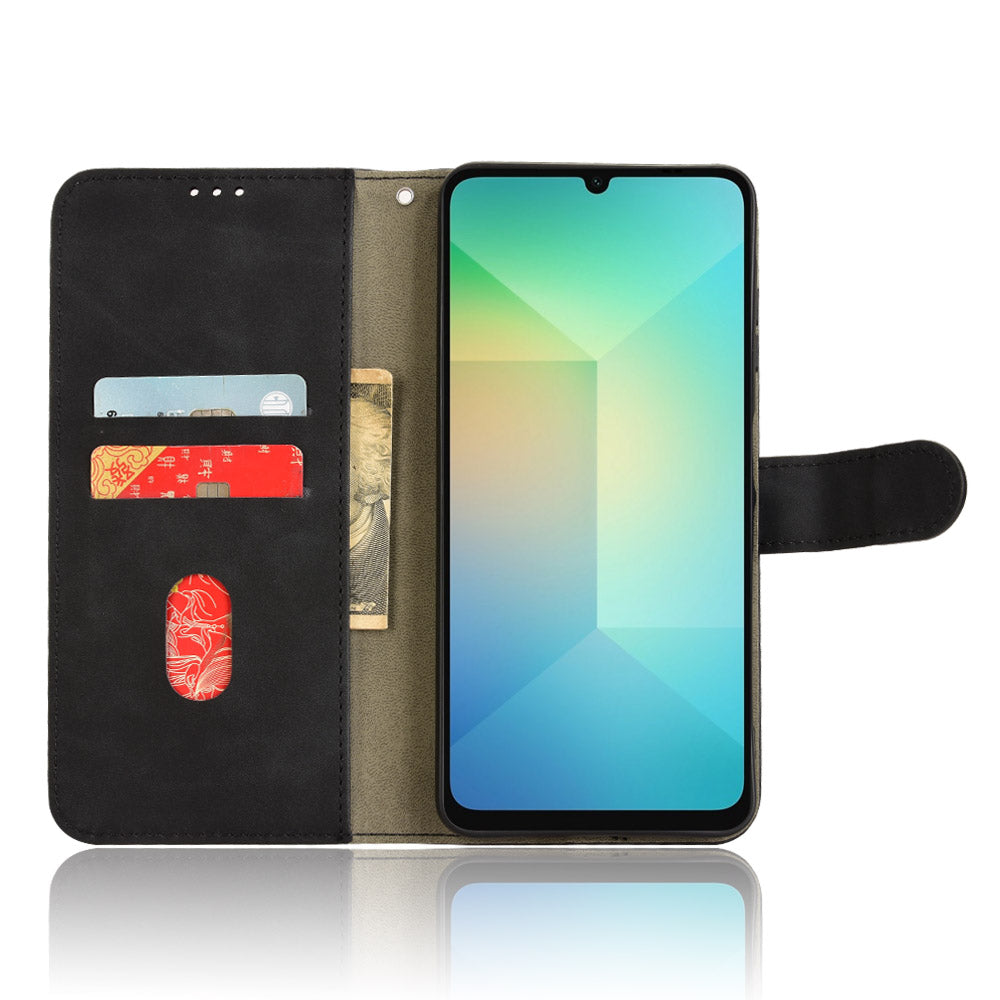 For Samsung Galaxy A06 Leather Case Skin-Feel Anti-Drop Wallet Flip Phone Cover - Black