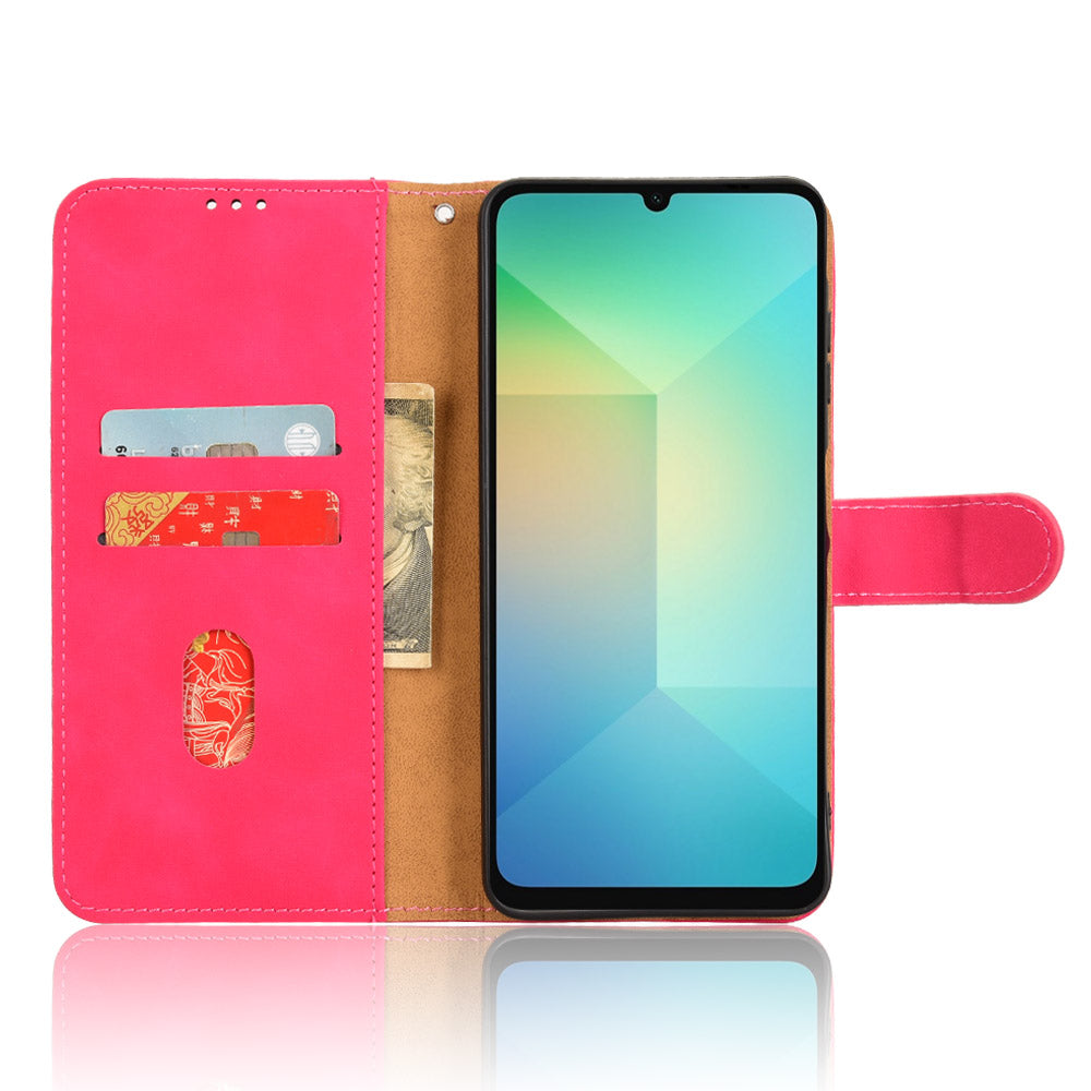 For Samsung Galaxy A06 Leather Case Skin-Feel Anti-Drop Wallet Flip Phone Cover - Rose