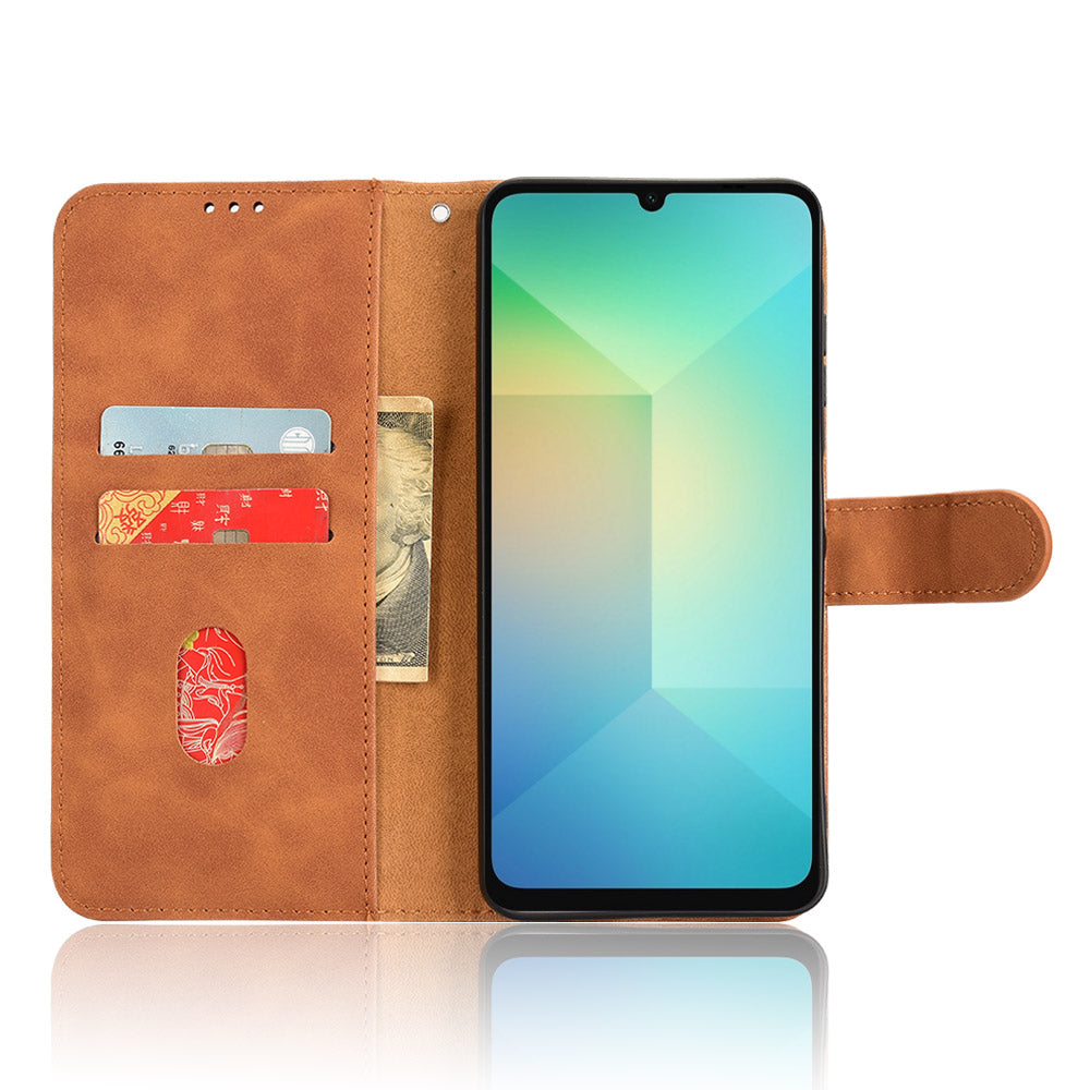 For Samsung Galaxy A06 Leather Case Skin-Feel Anti-Drop Wallet Flip Phone Cover - Brown