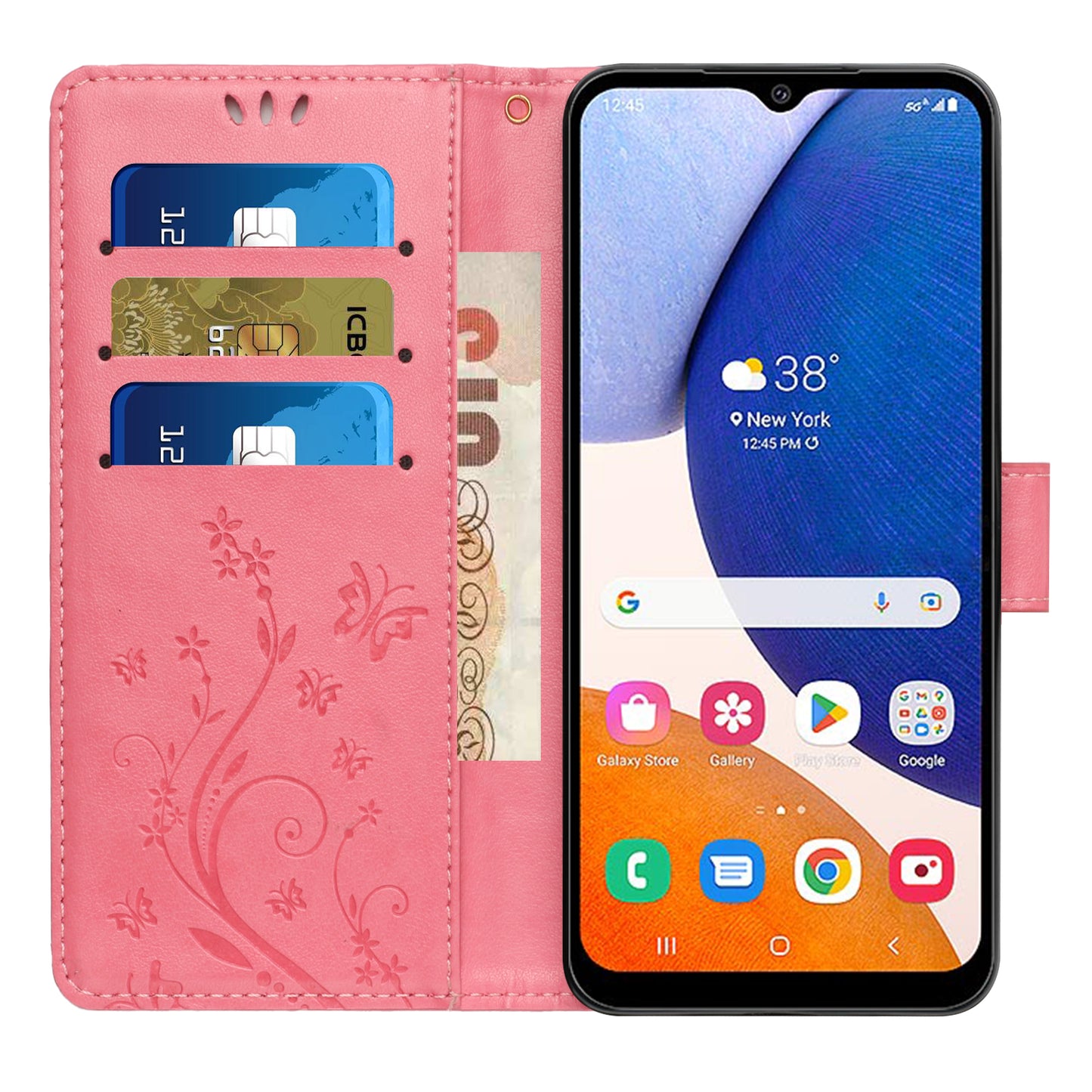 For Samsung Galaxy A16 5G / A16 4G Case PU Leather Phone Wallet Cover with Strap - Pink