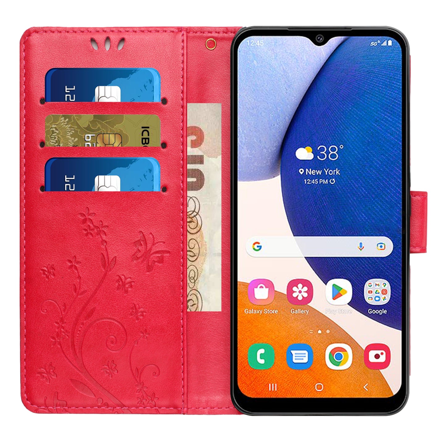 For Samsung Galaxy A16 5G / A16 4G Case PU Leather Phone Wallet Cover with Strap - Red