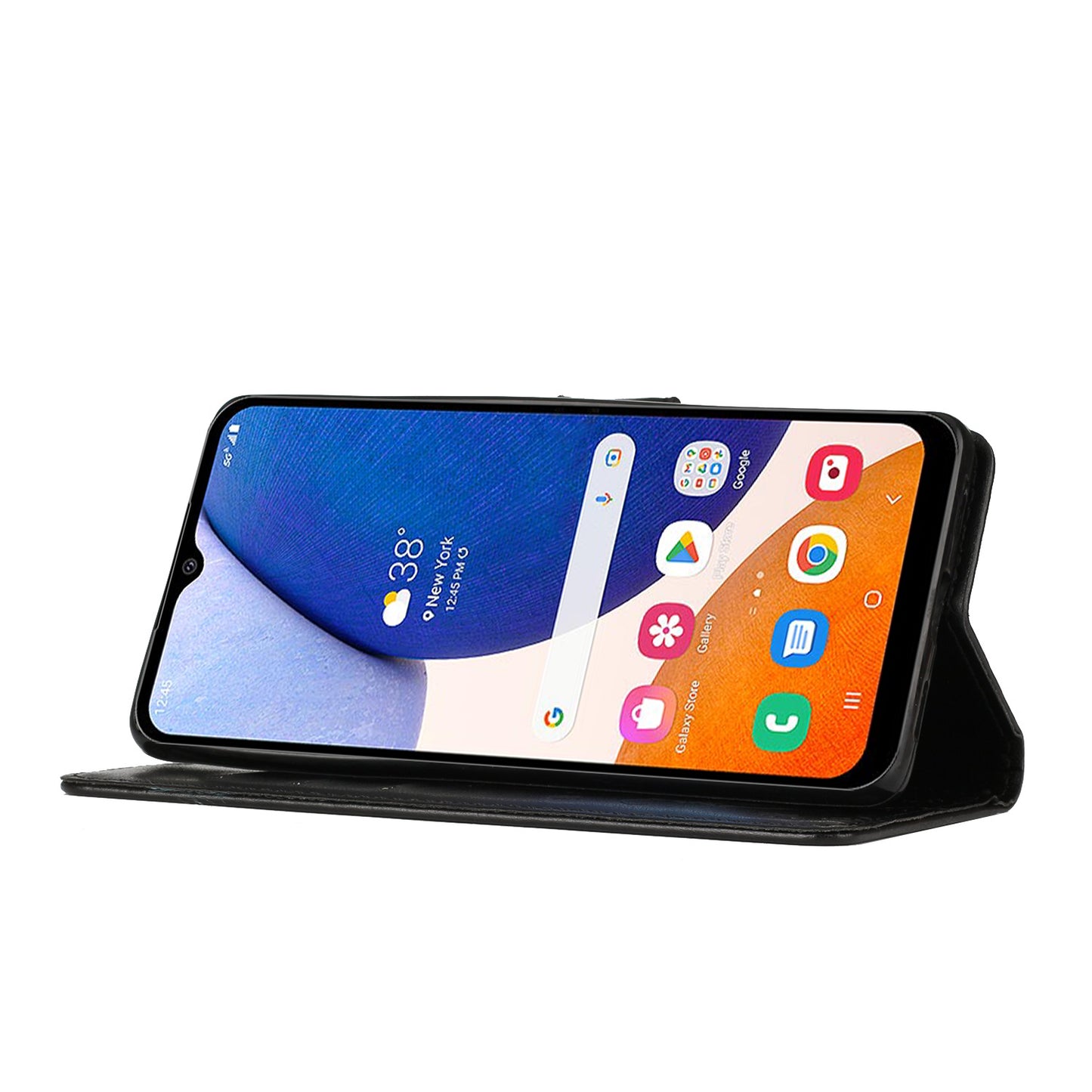 For Samsung Galaxy A16 5G / A16 4G Case PU Leather Phone Wallet Cover with Strap - Black