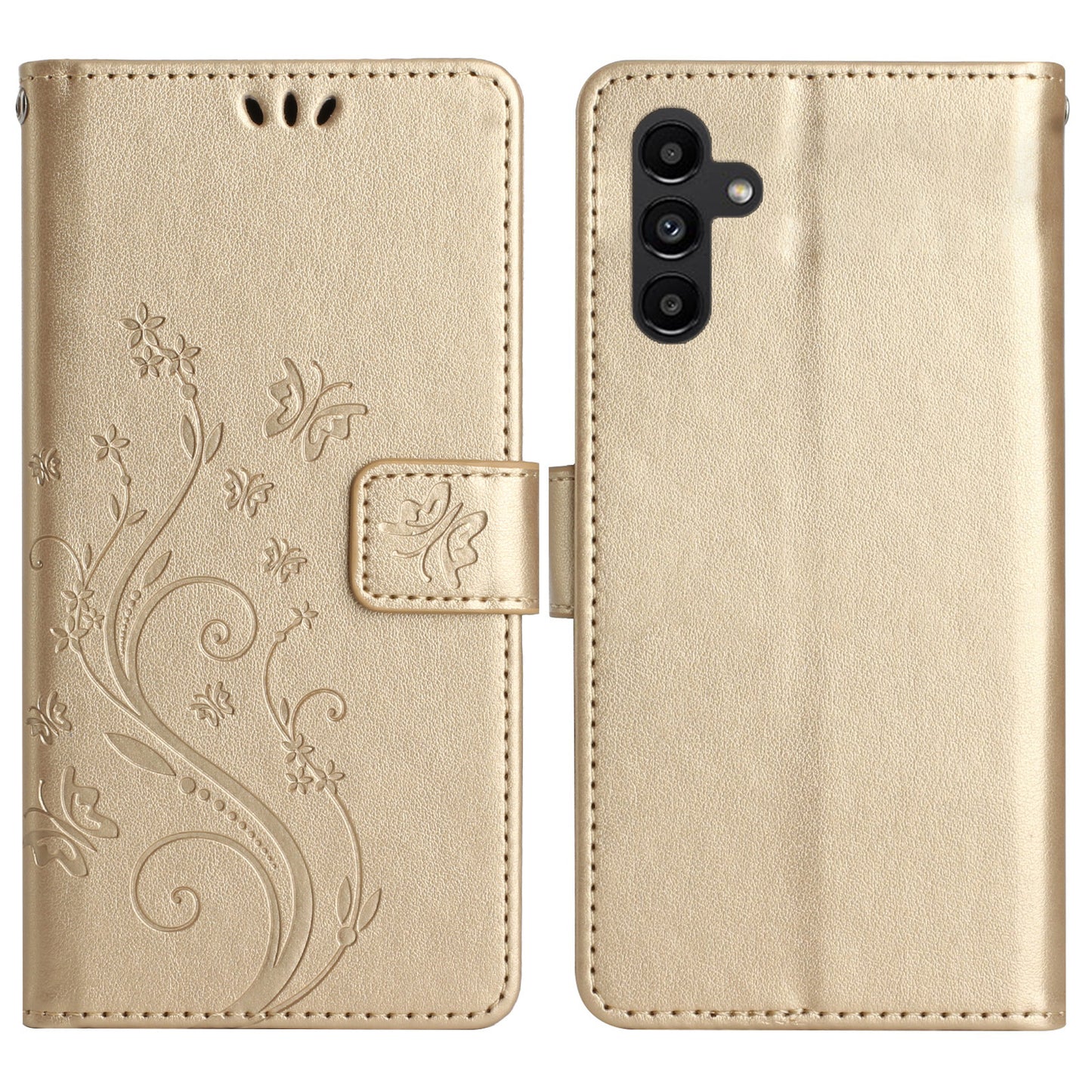 For Samsung Galaxy A16 5G / A16 4G Case PU Leather Phone Wallet Cover with Strap - Gold