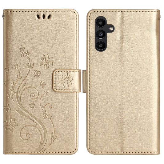 For Samsung Galaxy A16 5G / A16 4G Case PU Leather Phone Wallet Cover with Strap - Gold