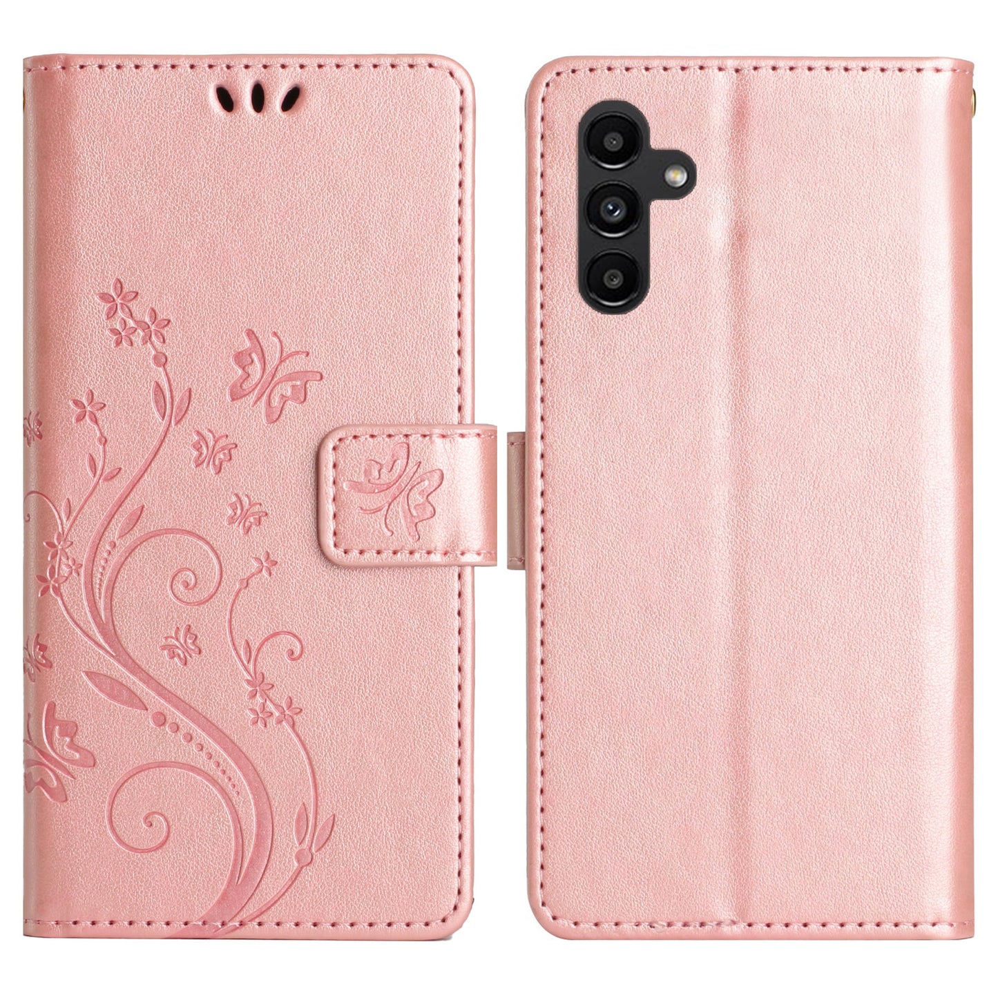 For Samsung Galaxy A16 5G / A16 4G Case PU Leather Phone Wallet Cover with Strap - Rose Gold