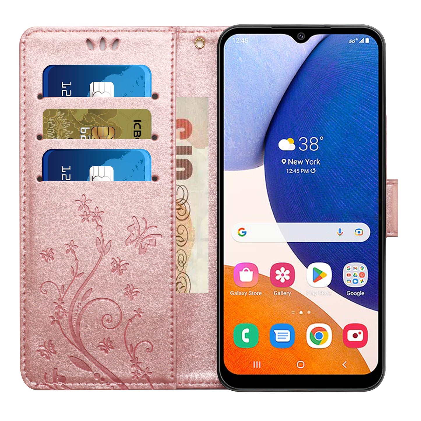 For Samsung Galaxy A16 5G / A16 4G Case PU Leather Phone Wallet Cover with Strap - Rose Gold