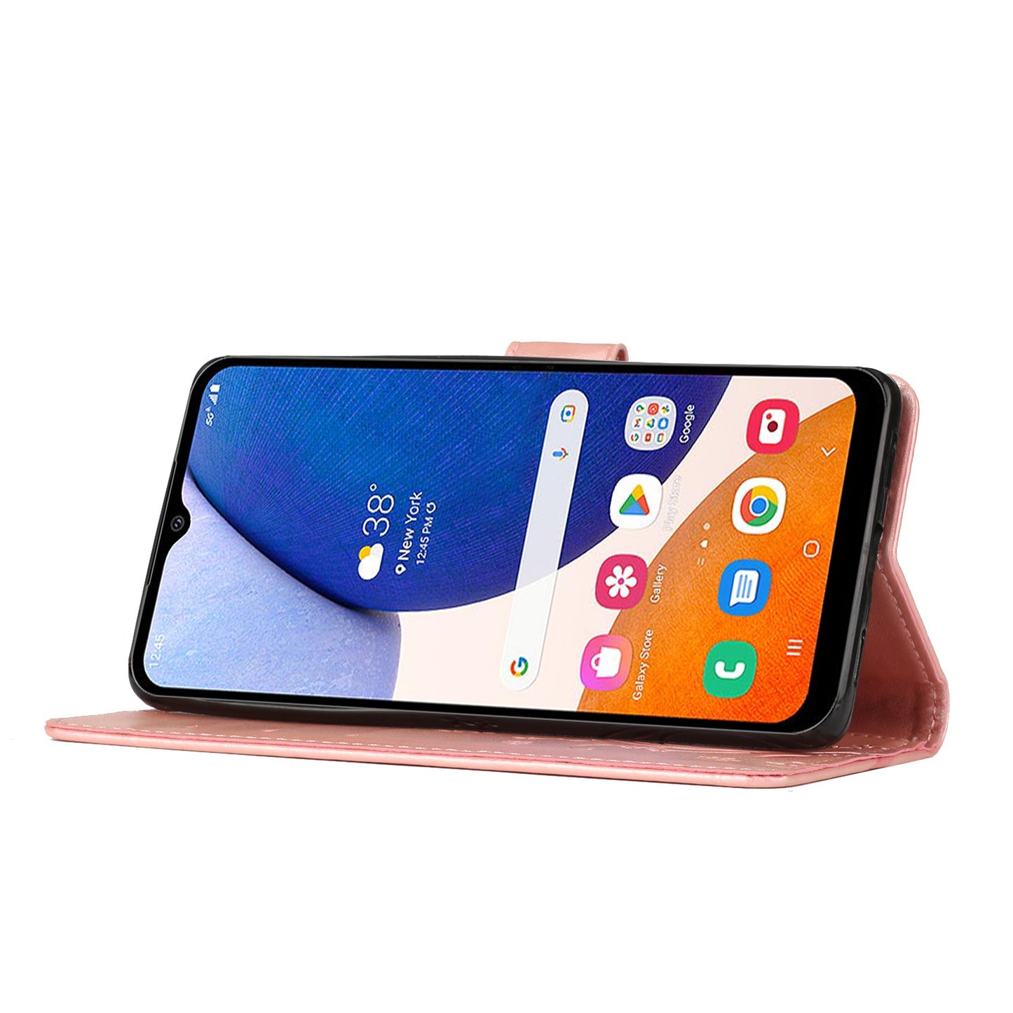 For Samsung Galaxy A16 5G / A16 4G Case PU Leather Phone Wallet Cover with Strap - Rose Gold