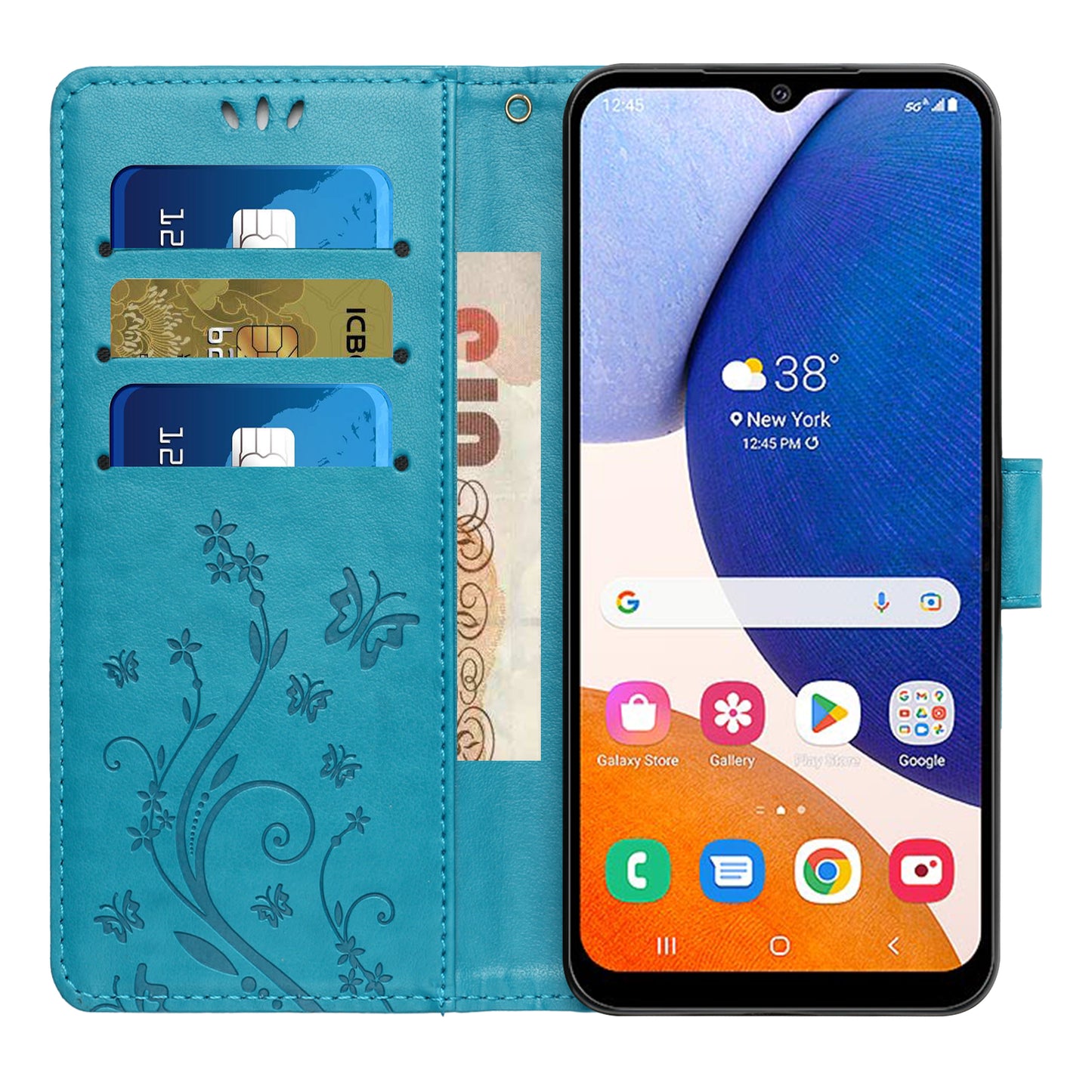 For Samsung Galaxy A16 5G / A16 4G Case PU Leather Phone Wallet Cover with Strap - Blue