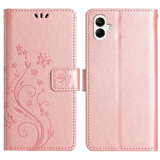 For Samsung Galaxy A06 Case PU Leather Phone Wallet Cover with Strap - Rose Gold