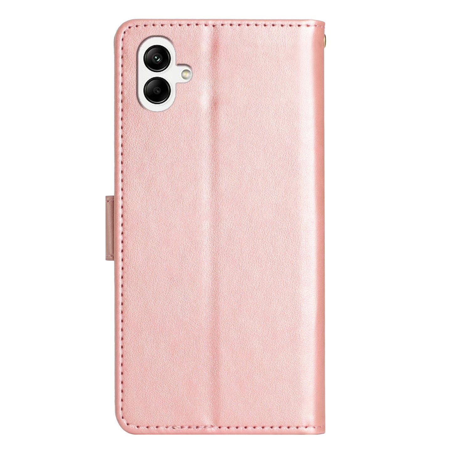 For Samsung Galaxy A06 Case PU Leather Phone Wallet Cover with Strap - Rose Gold
