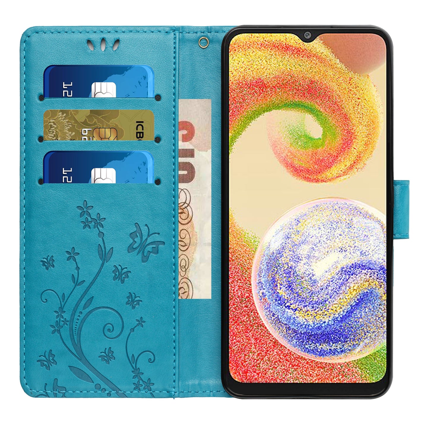 For Samsung Galaxy A06 Case PU Leather Phone Wallet Cover with Strap - Blue