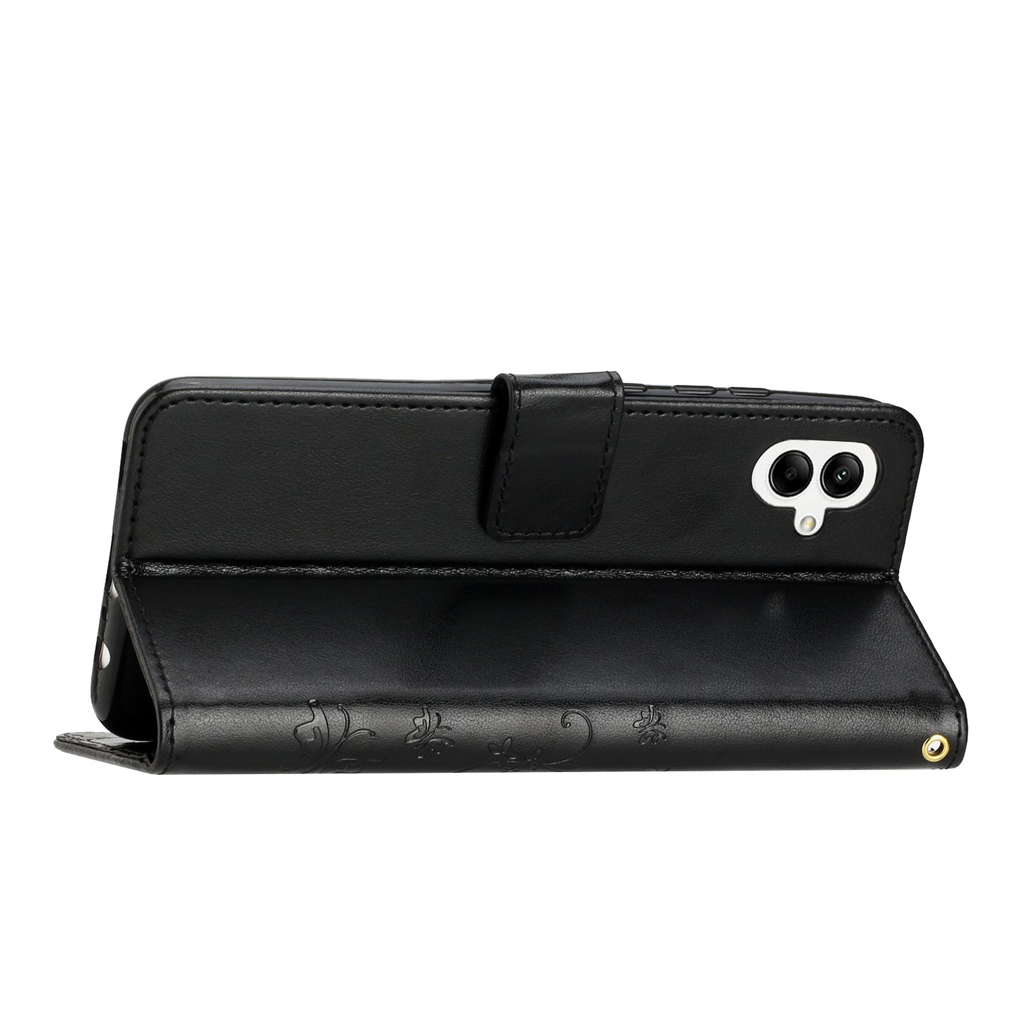 For Samsung Galaxy A06 Case PU Leather Phone Wallet Cover with Strap - Black