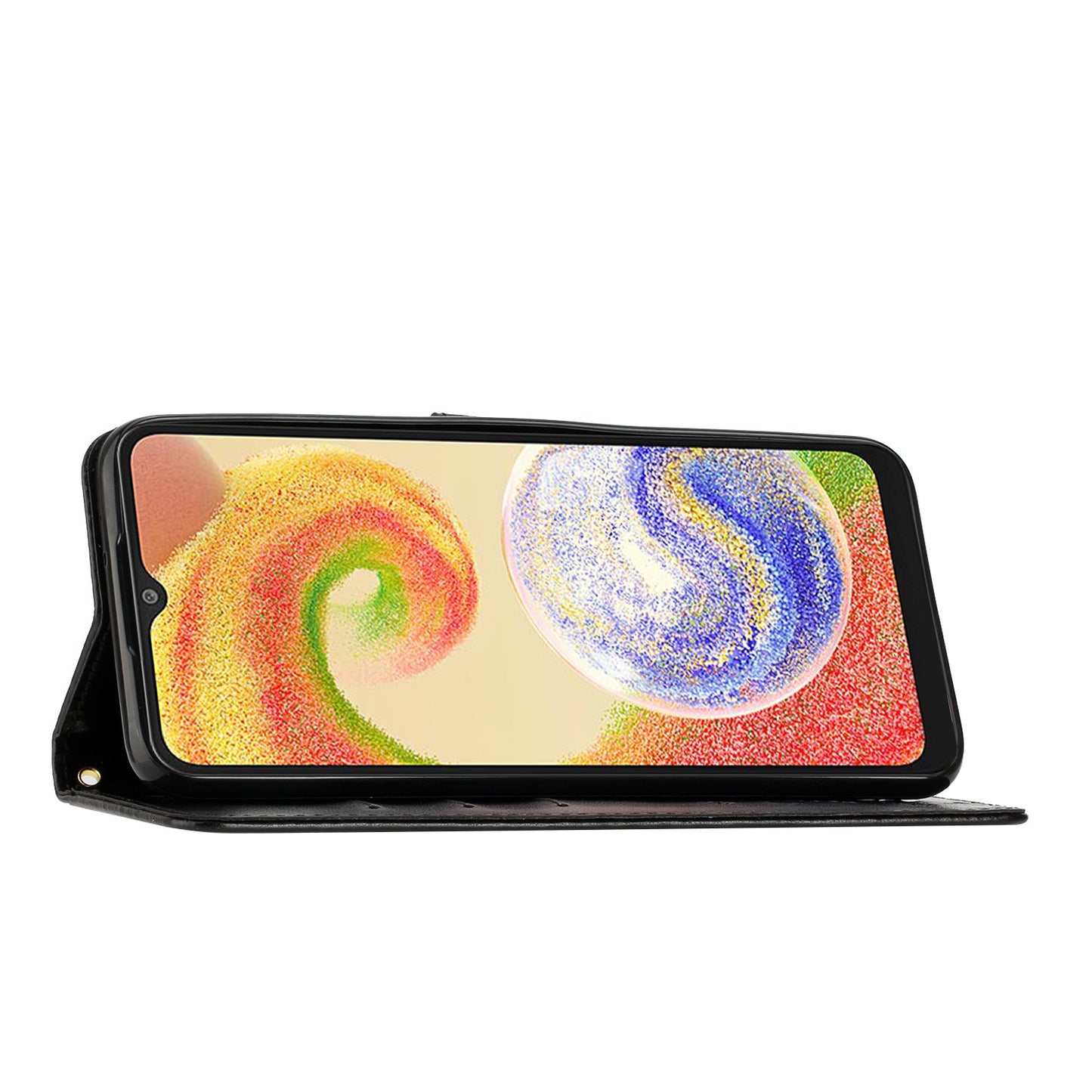For Samsung Galaxy A06 Case PU Leather Phone Wallet Cover with Strap - Black