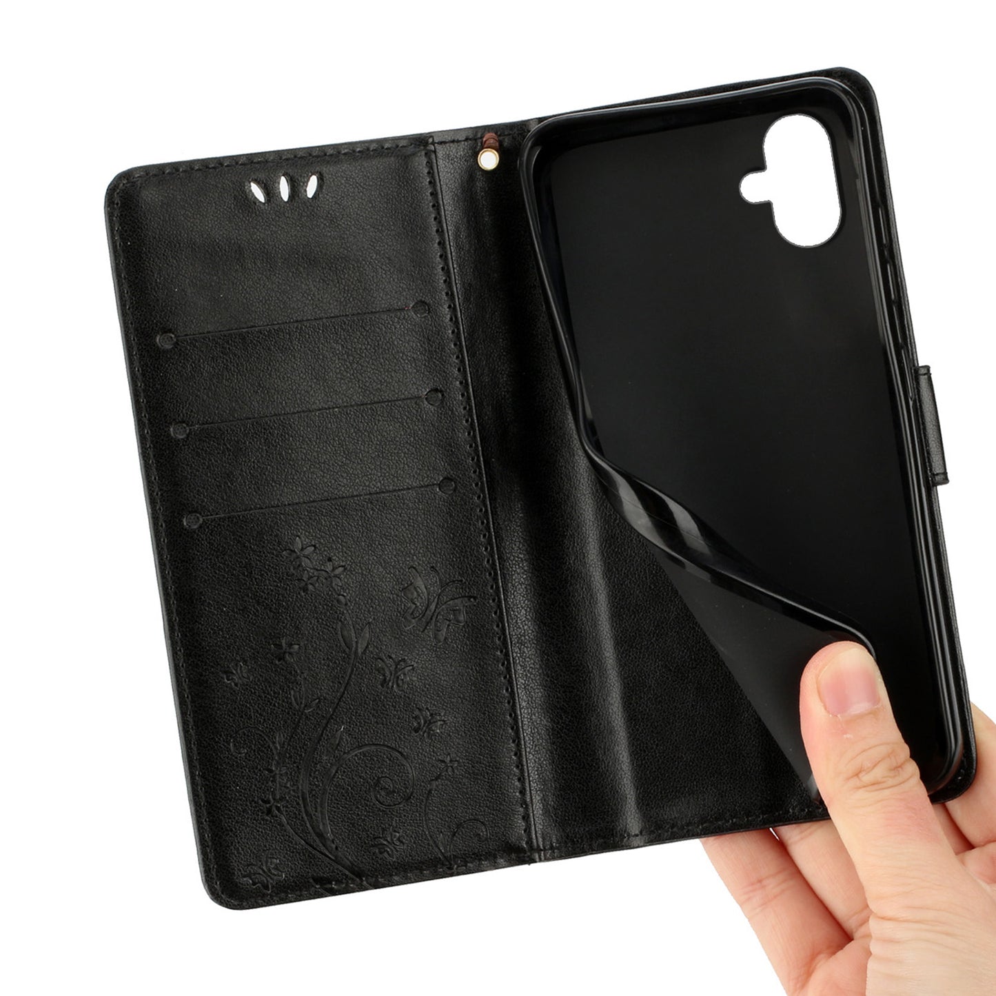 For Samsung Galaxy A06 Case PU Leather Phone Wallet Cover with Strap - Black