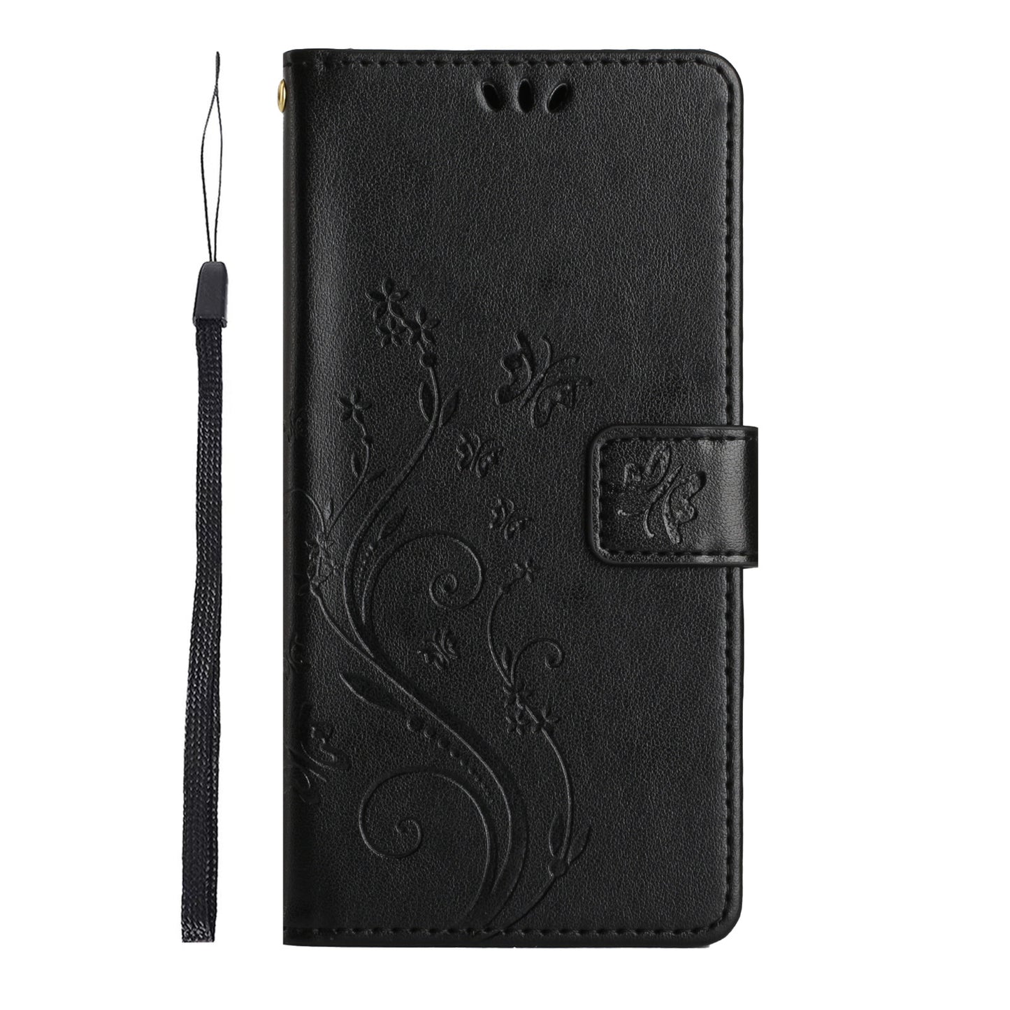 For Samsung Galaxy A06 Case PU Leather Phone Wallet Cover with Strap - Black