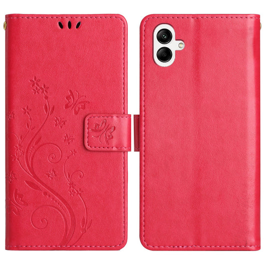For Samsung Galaxy A06 Case PU Leather Phone Wallet Cover with Strap - Red