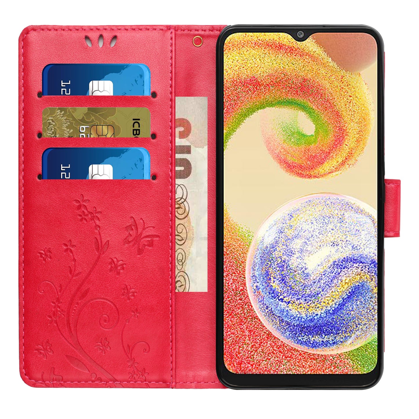 For Samsung Galaxy A06 Case PU Leather Phone Wallet Cover with Strap - Red