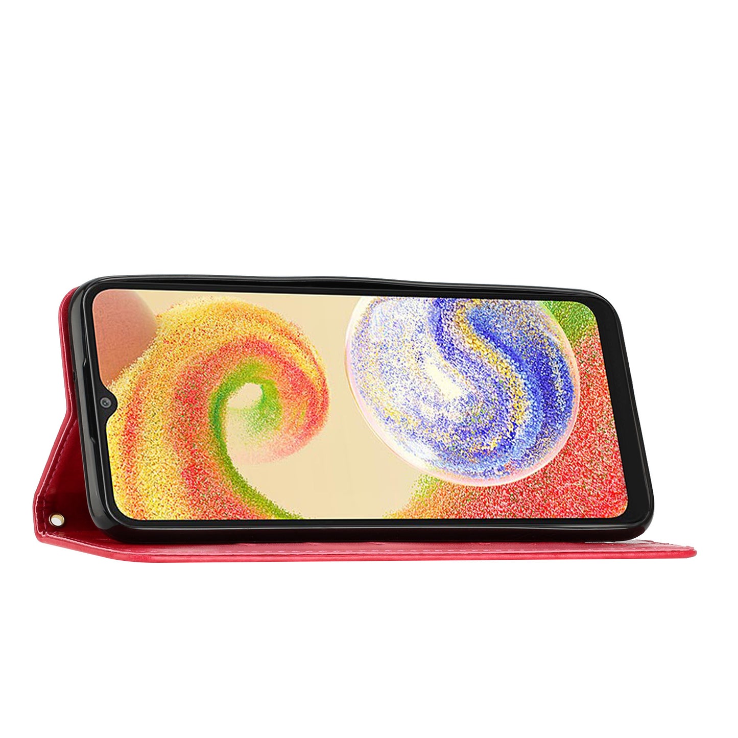 For Samsung Galaxy A06 Case PU Leather Phone Wallet Cover with Strap - Red