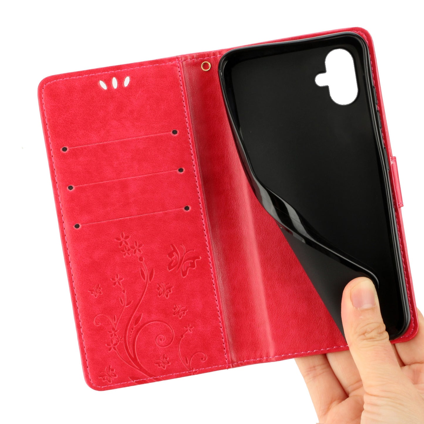 For Samsung Galaxy A06 Case PU Leather Phone Wallet Cover with Strap - Red