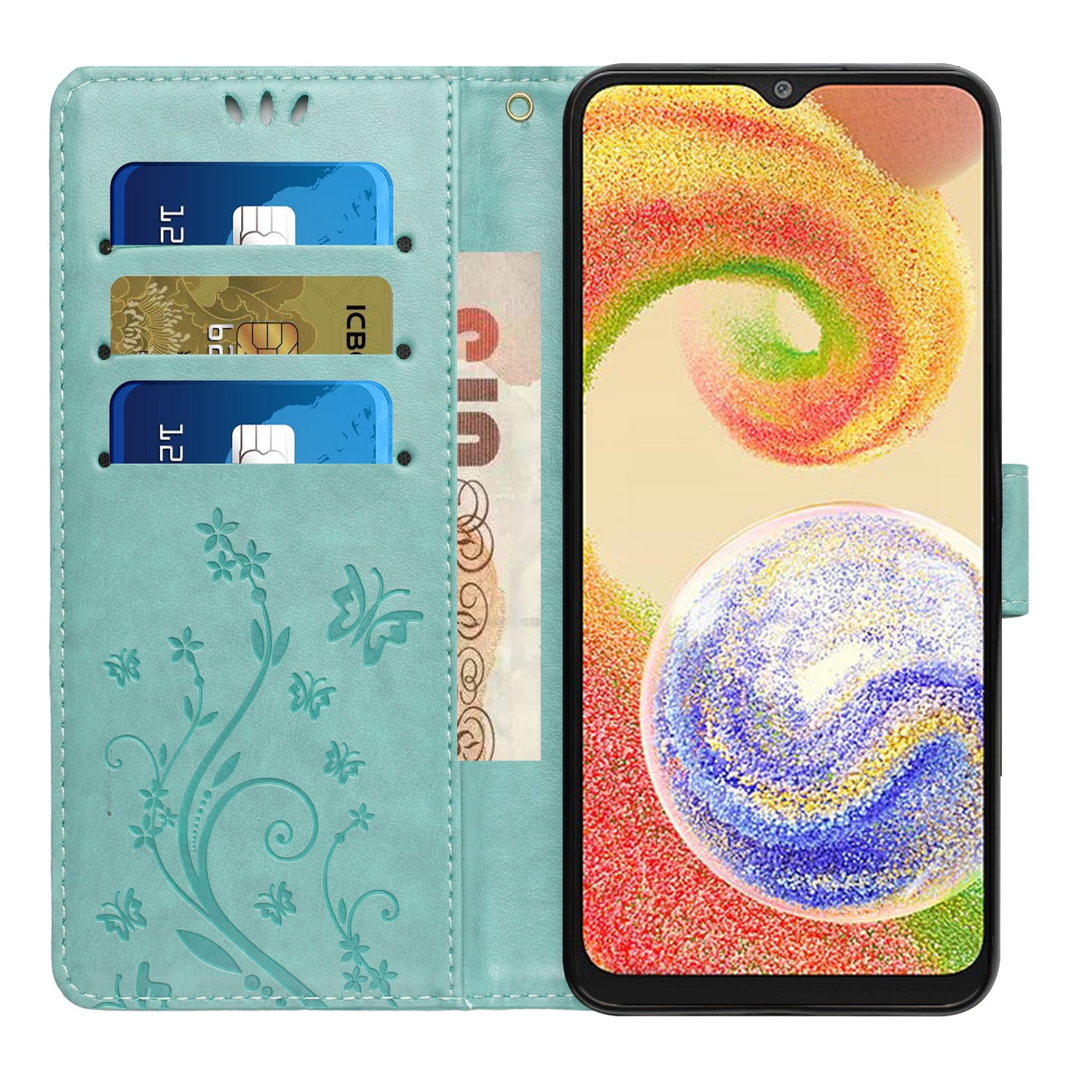 For Samsung Galaxy A06 Case PU Leather Phone Wallet Cover with Strap - Baby Blue