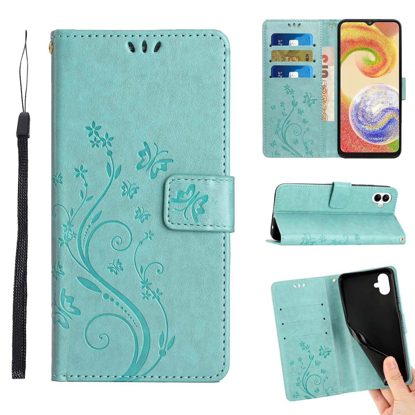 For Samsung Galaxy A06 Case PU Leather Phone Wallet Cover with Strap - Baby Blue