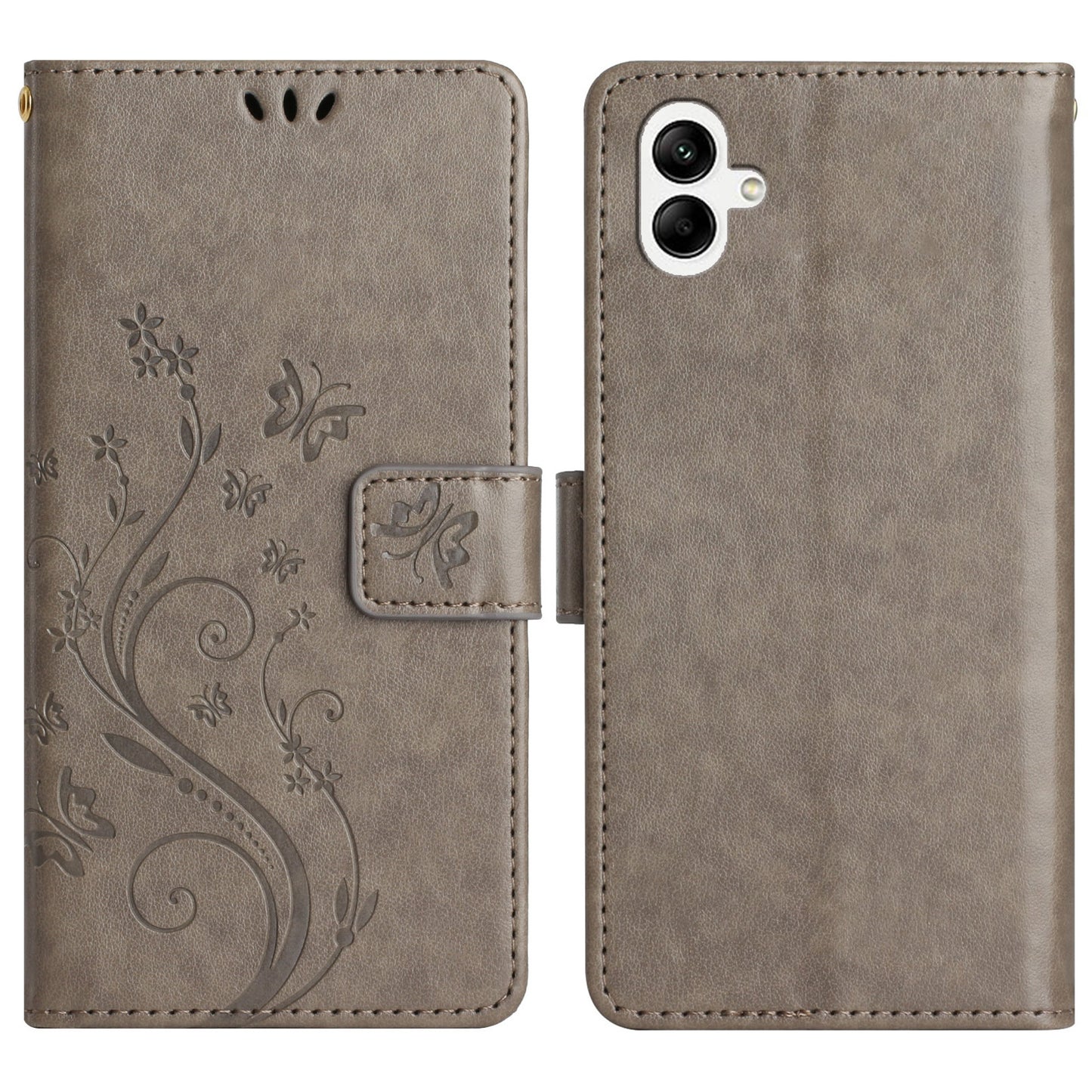 For Samsung Galaxy A06 Case PU Leather Phone Wallet Cover with Strap - Grey