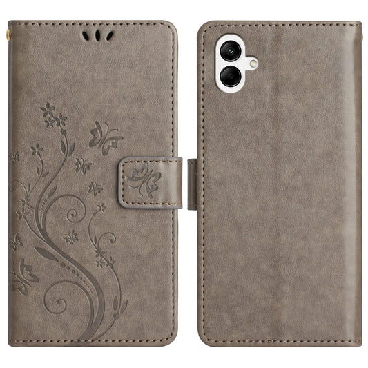 For Samsung Galaxy A06 Case PU Leather Phone Wallet Cover with Strap - Grey