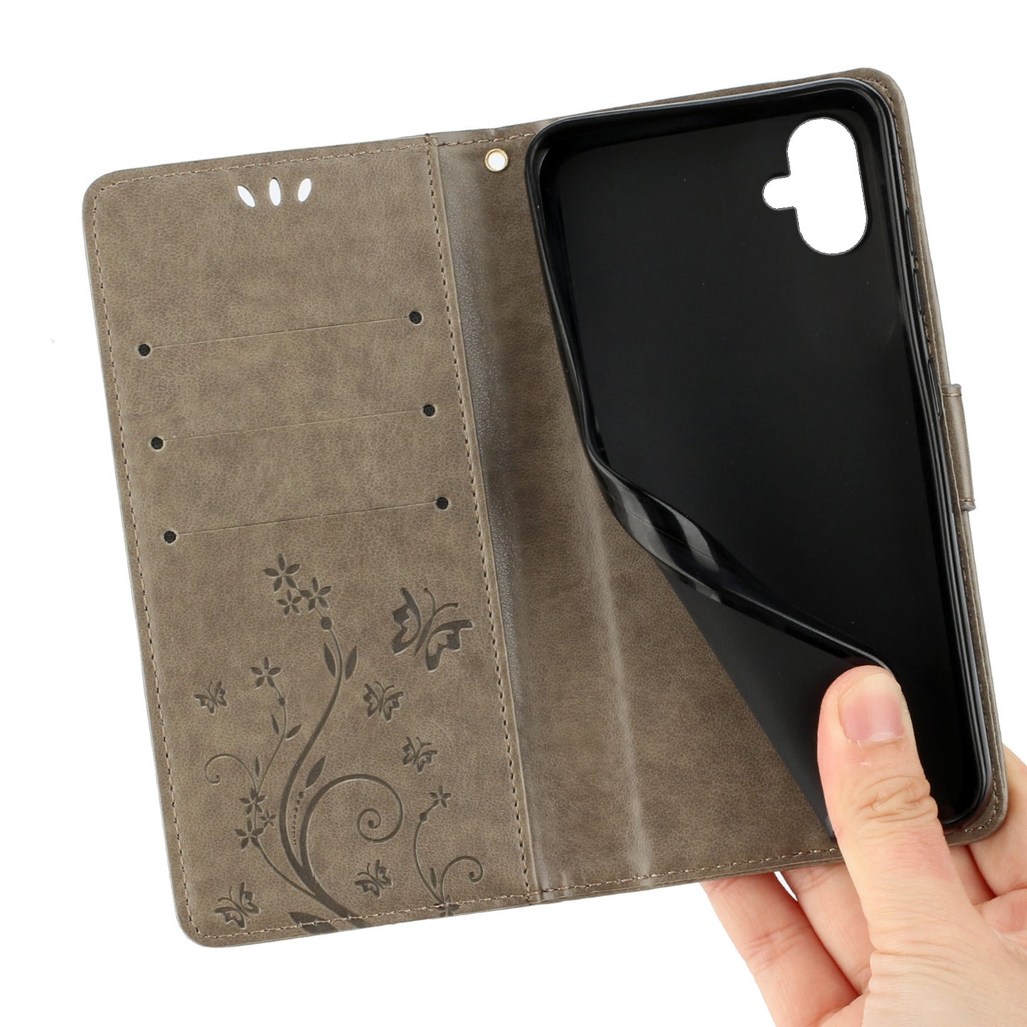 For Samsung Galaxy A06 Case PU Leather Phone Wallet Cover with Strap - Grey