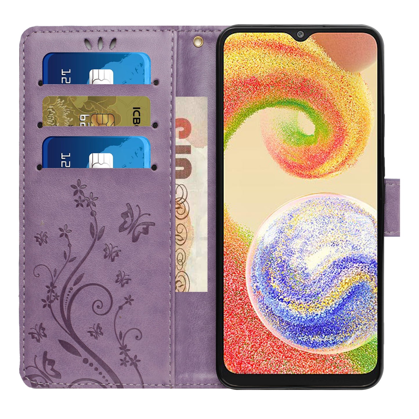 For Samsung Galaxy A06 Case PU Leather Phone Wallet Cover with Strap - Light Purple