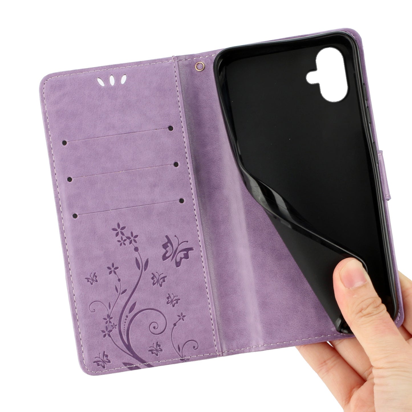 For Samsung Galaxy A06 Case PU Leather Phone Wallet Cover with Strap - Light Purple