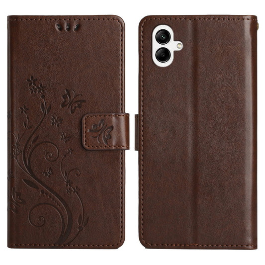 For Samsung Galaxy A06 Case PU Leather Phone Wallet Cover with Strap - Brown