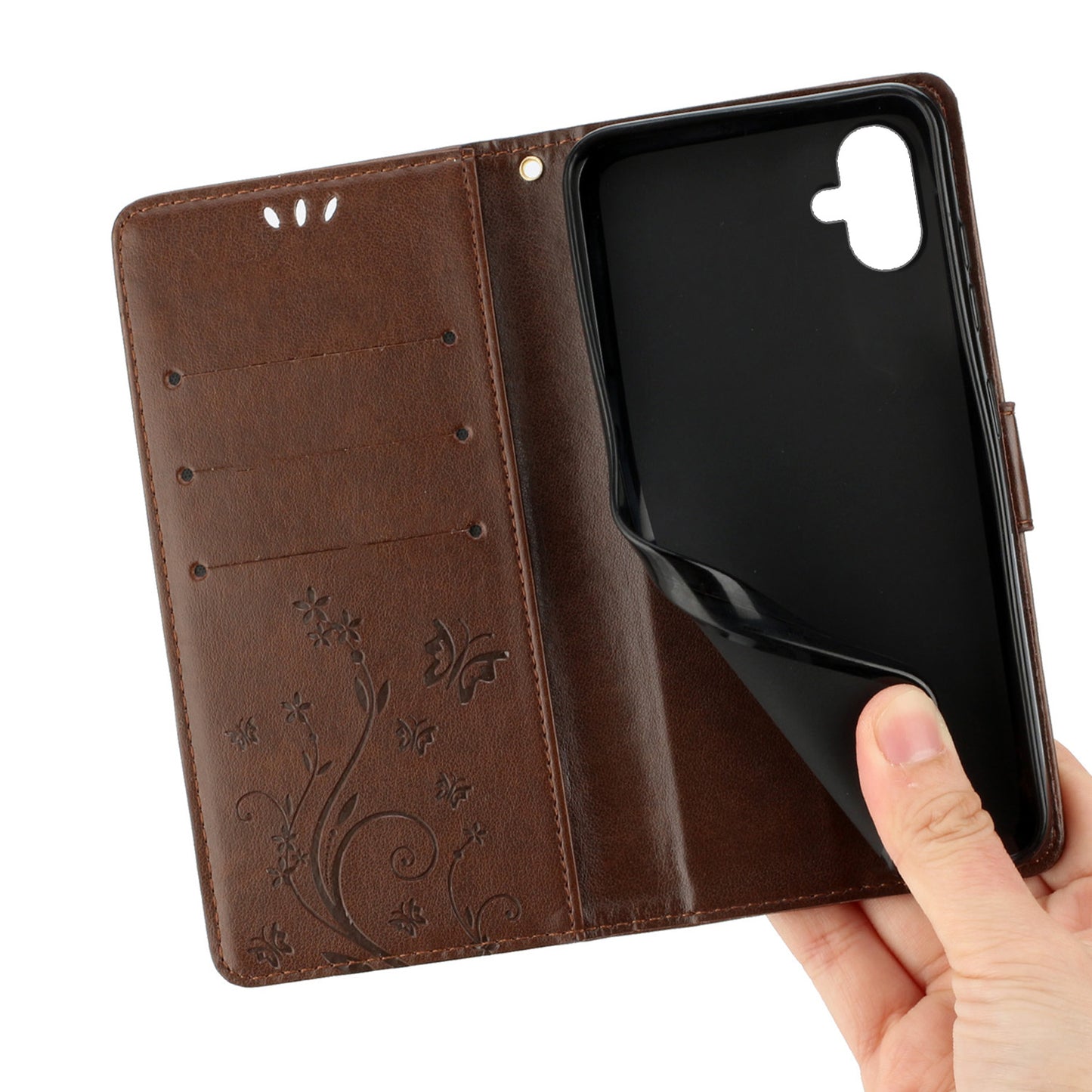 For Samsung Galaxy A06 Case PU Leather Phone Wallet Cover with Strap - Brown
