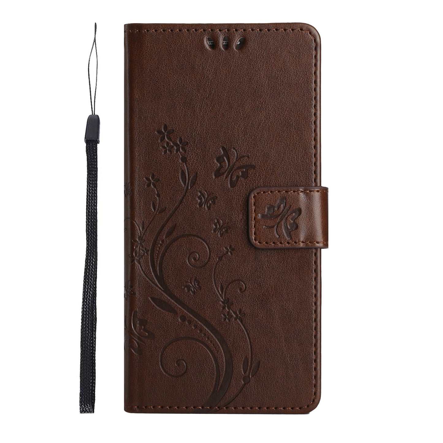 For Samsung Galaxy A06 Case PU Leather Phone Wallet Cover with Strap - Brown