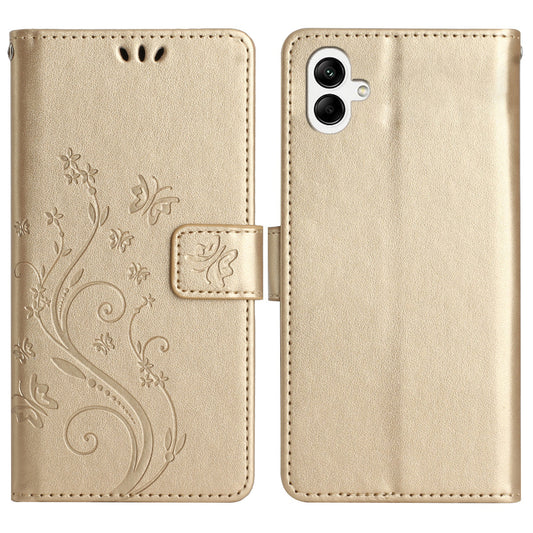 For Samsung Galaxy A06 Case PU Leather Phone Wallet Cover with Strap - Gold
