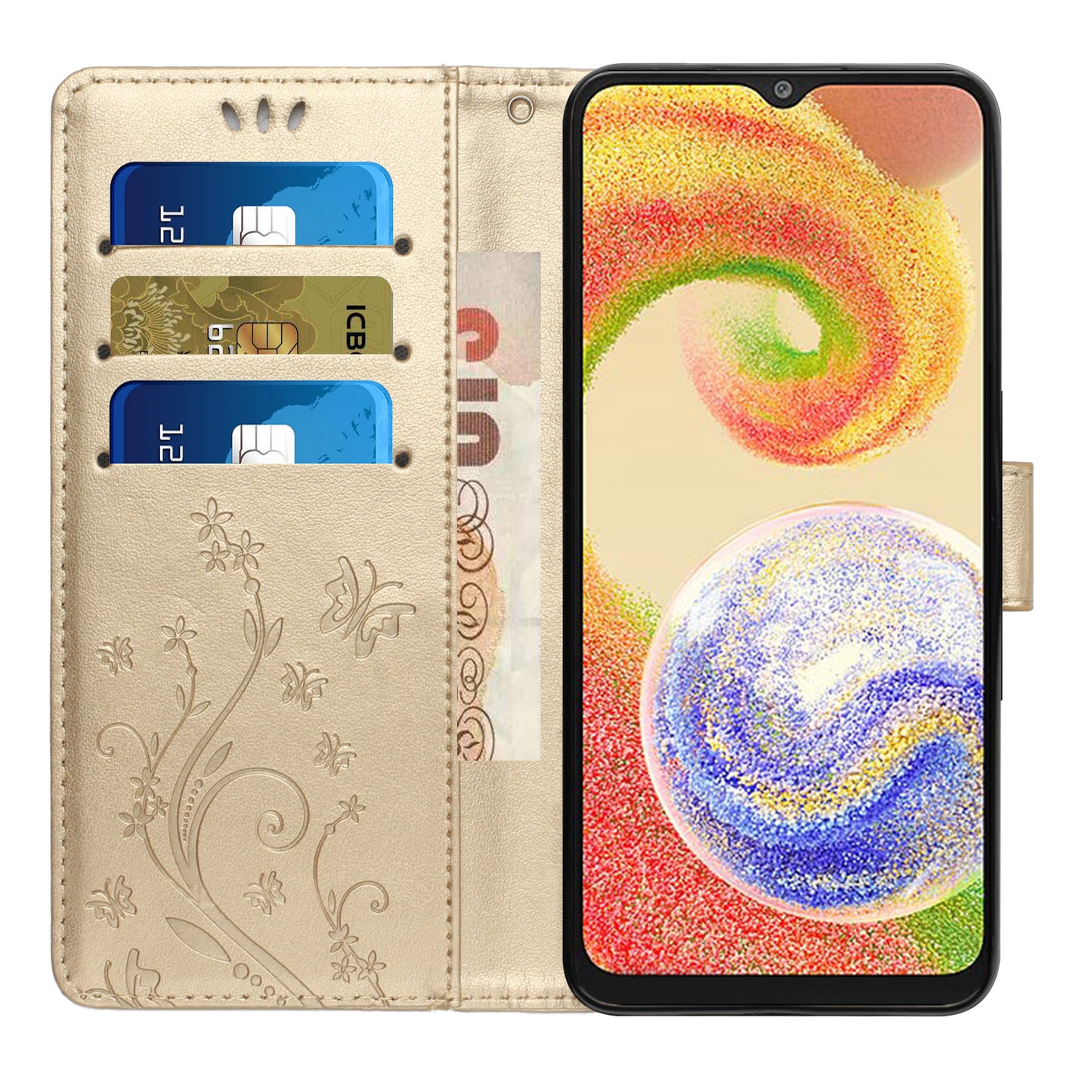 For Samsung Galaxy A06 Case PU Leather Phone Wallet Cover with Strap - Gold
