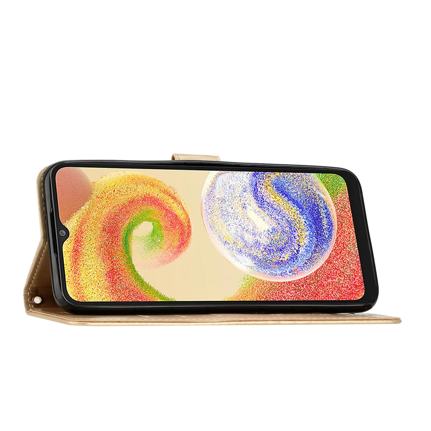 For Samsung Galaxy A06 Case PU Leather Phone Wallet Cover with Strap - Gold
