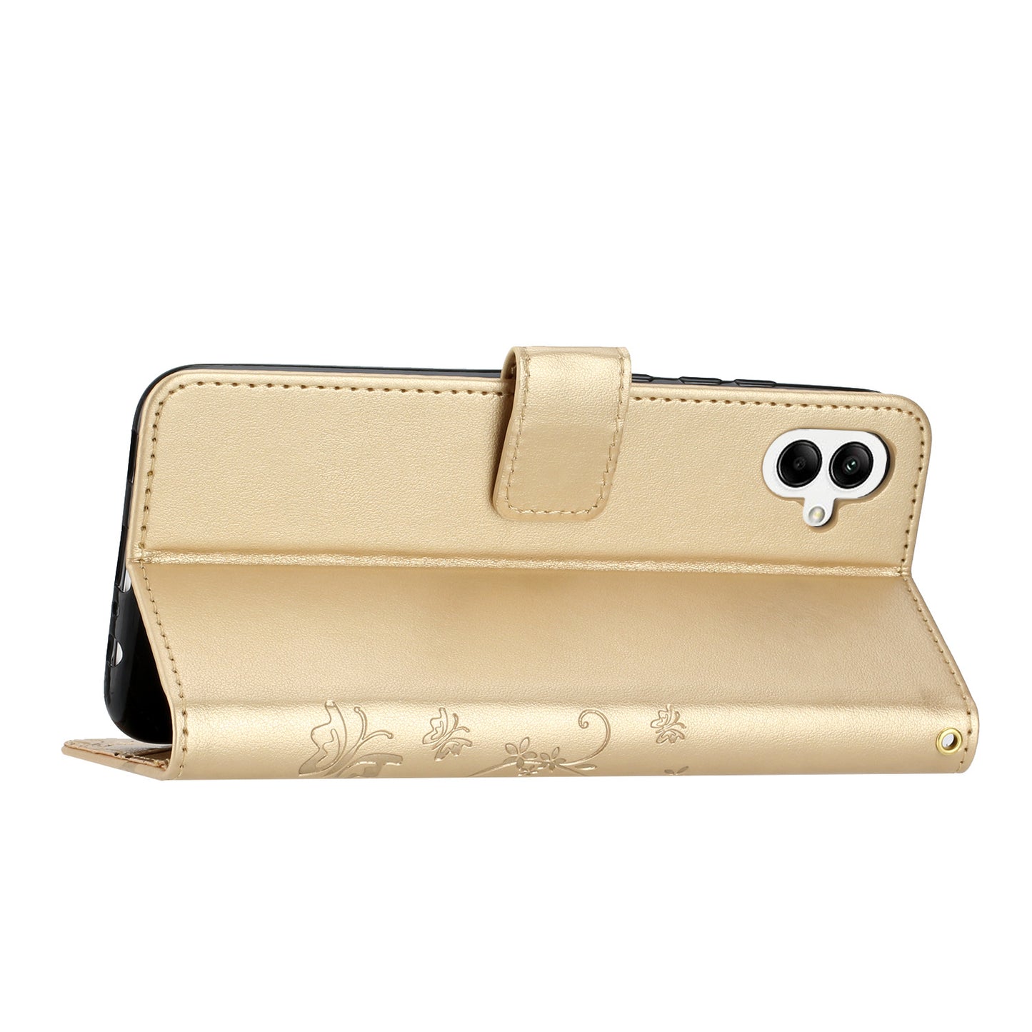 For Samsung Galaxy A06 Case PU Leather Phone Wallet Cover with Strap - Gold
