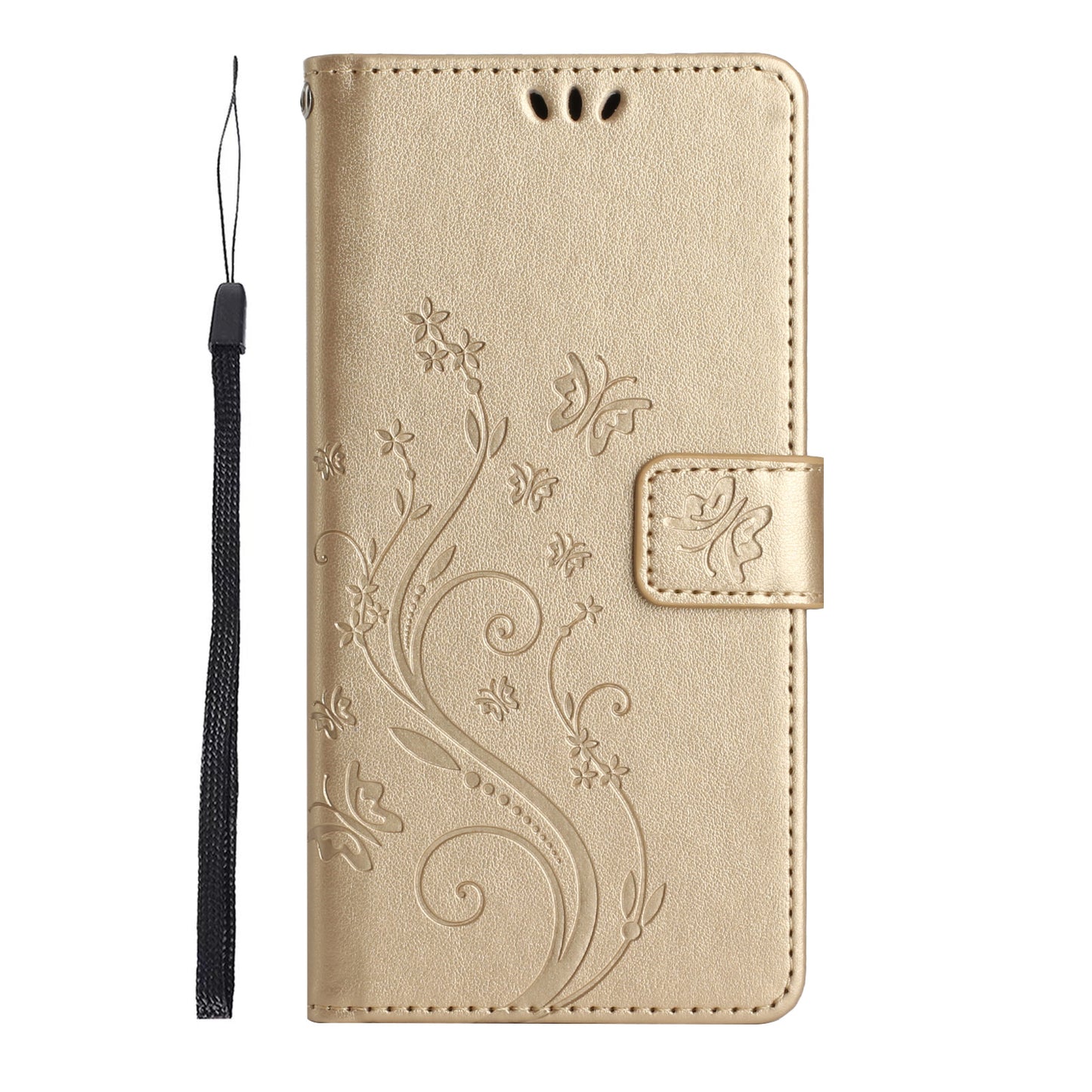 For Samsung Galaxy A06 Case PU Leather Phone Wallet Cover with Strap - Gold