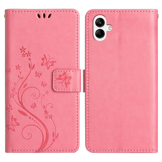 For Samsung Galaxy A06 Case PU Leather Phone Wallet Cover with Strap - Pink