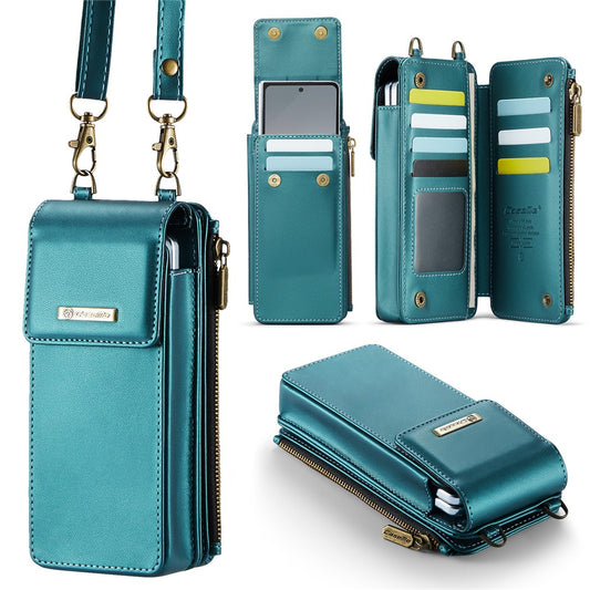 CASEME ME50 Phone Shoulder Bag for Samsung Galaxy Z Fold7 5G / Z Fold6 5G / Z Fold5 5G / Z Fold4 5G / Z Fold3 5G RFID Blocking Leather Pouch - Blue