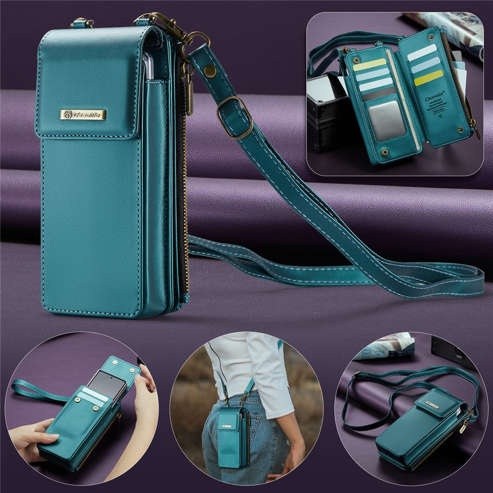 CASEME ME50 Phone Shoulder Bag for Samsung Galaxy Z Fold7 5G / Z Fold6 5G / Z Fold5 5G / Z Fold4 5G / Z Fold3 5G RFID Blocking Leather Pouch - Blue