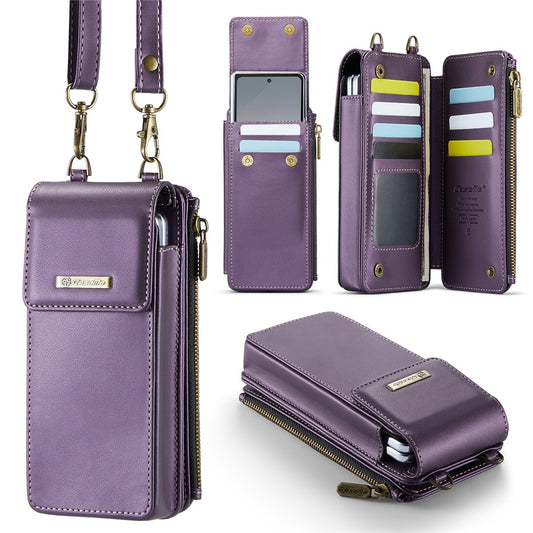 CASEME ME50 Phone Shoulder Bag for Samsung Galaxy Z Fold7 5G / Z Fold6 5G / Z Fold5 5G / Z Fold4 5G / Z Fold3 5G RFID Blocking Leather Pouch - Purple