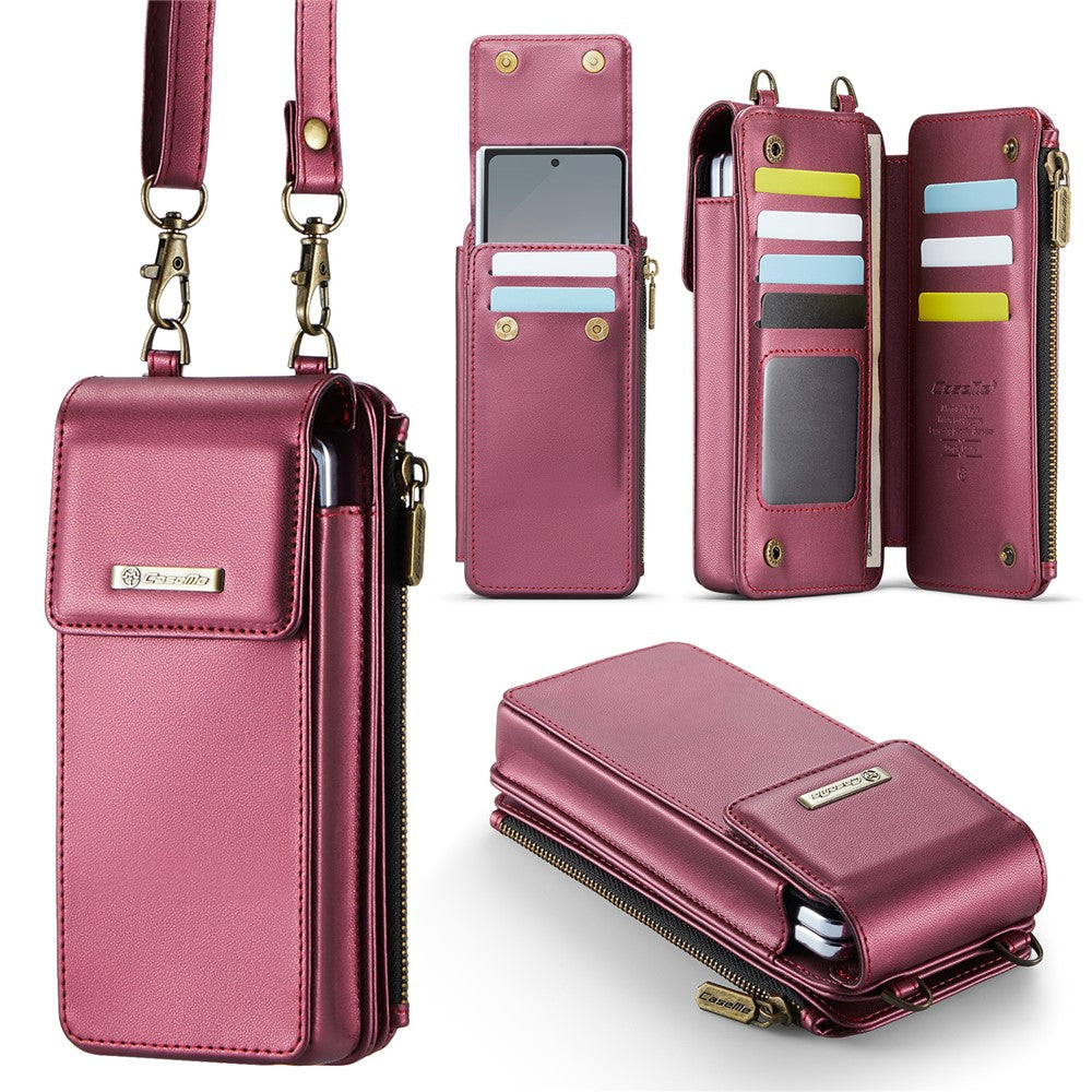 CASEME ME50 Phone Shoulder Bag for Samsung Galaxy Z Fold7 5G / Z Fold6 5G / Z Fold5 5G / Z Fold4 5G / Z Fold3 5G RFID Blocking Leather Pouch - Red