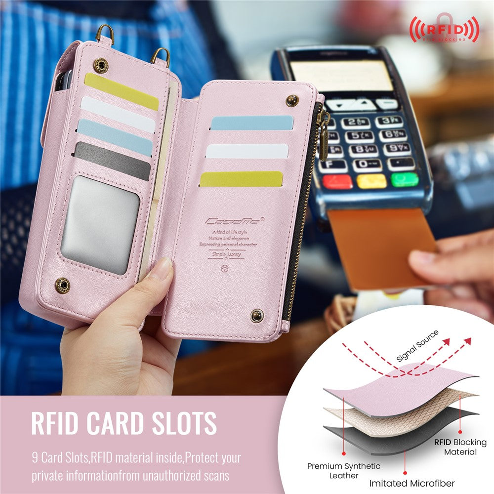 CASEME ME50 Phone Shoulder Bag for Samsung Galaxy Z Fold7 5G / Z Fold6 5G / Z Fold5 5G / Z Fold4 5G / Z Fold3 5G RFID Blocking Leather Pouch - Pink